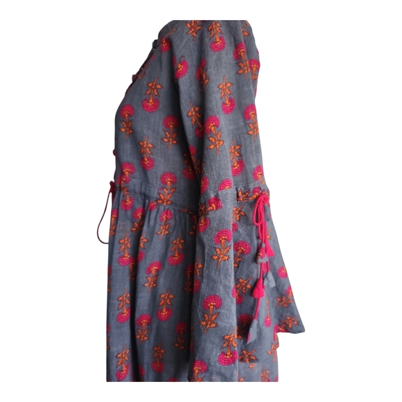 Long Sleeve Floral Linenblend Maxi Dress - Picture 6 of 8